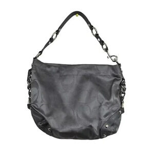 Coach Carly Lurex Canvas Signature Hobo Small Shoulder Handbag Silver Gray